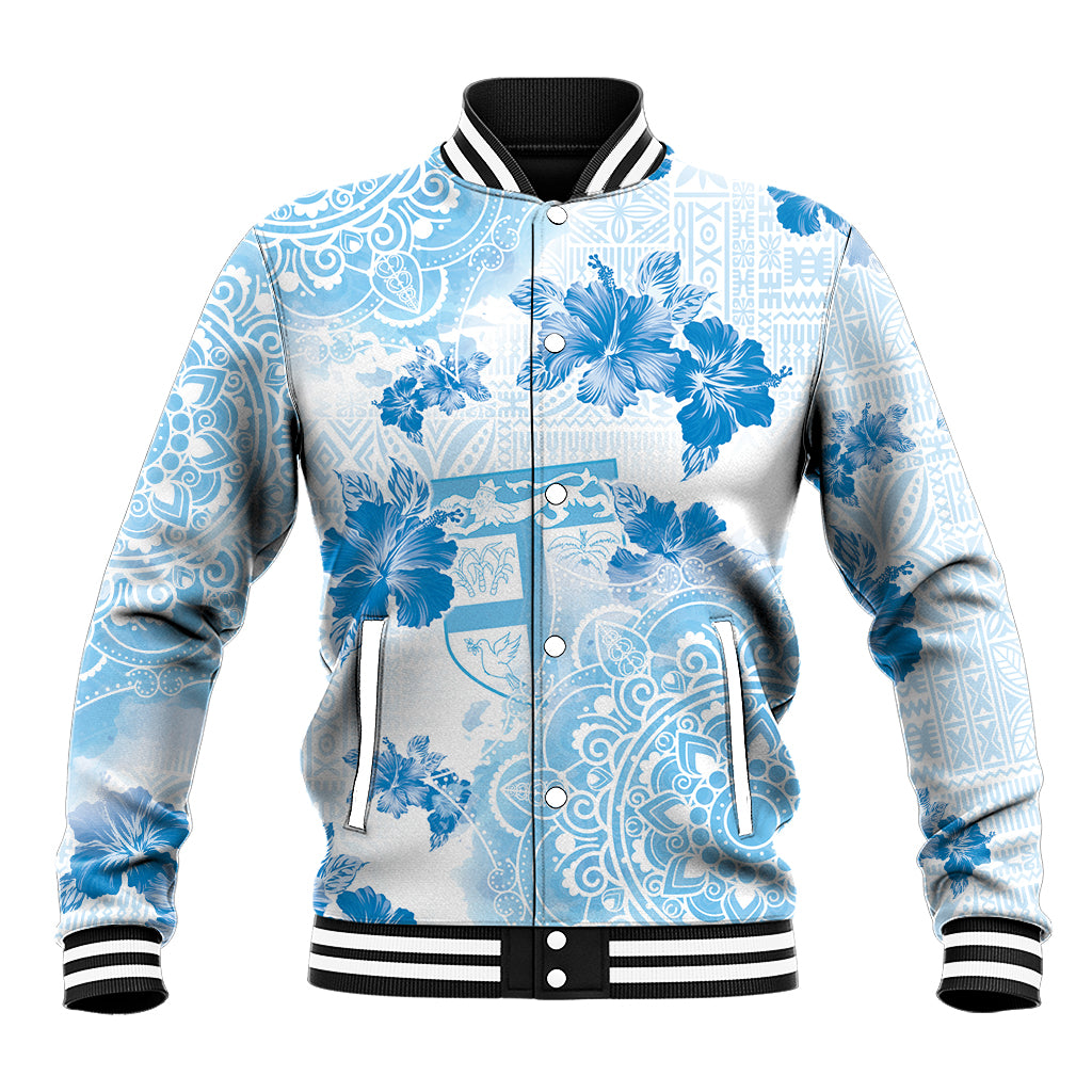 Happy Fiji Girmit Day Baseball Jacket Fijian Tapa With Mandala Pattern LT05 Unisex Blue - Polynesian Pride