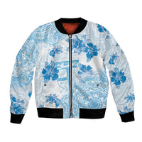 Happy Fiji Girmit Day Bomber Jacket Fijian Tapa With Mandala Pattern LT05 Unisex Blue - Polynesian Pride