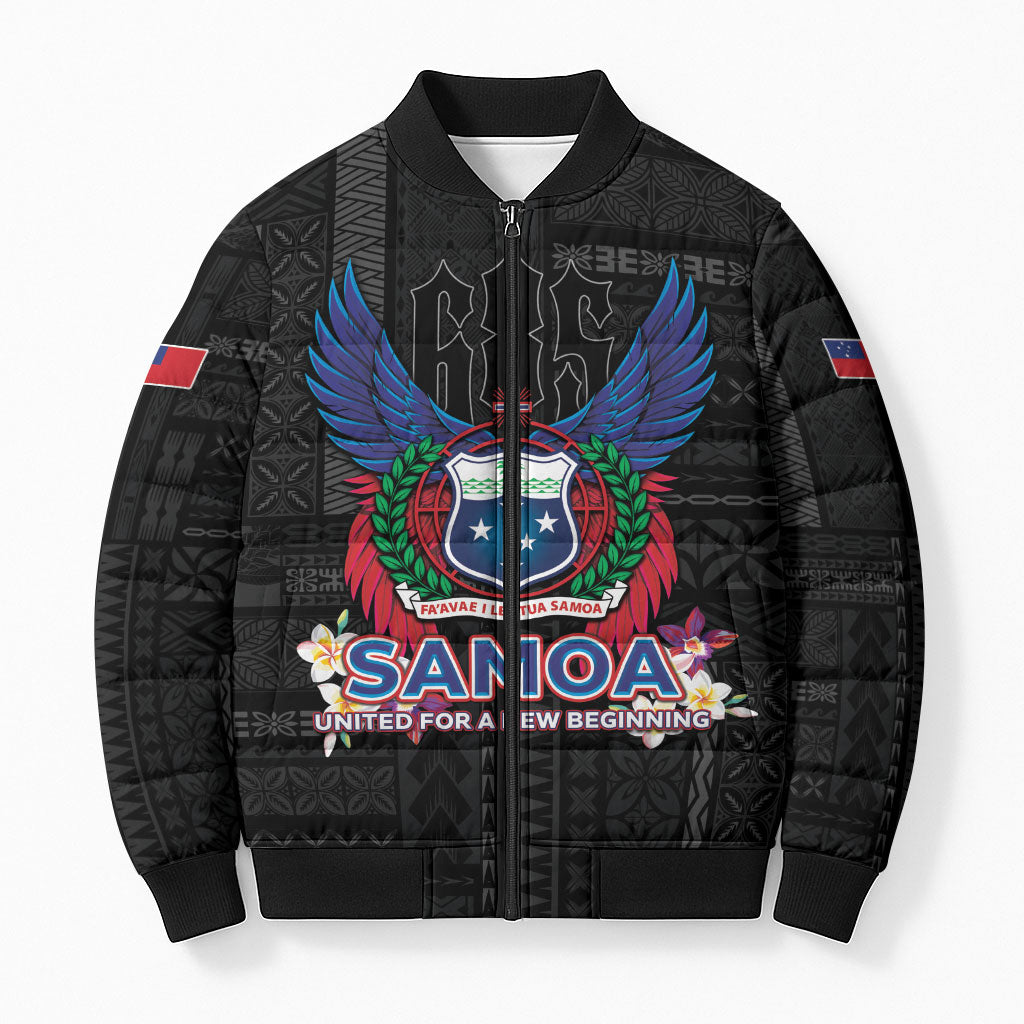 Samoa 64th Independence Anniversary Bomber Puffer Jacket LT05 Unisex Black - Polynesian Pride