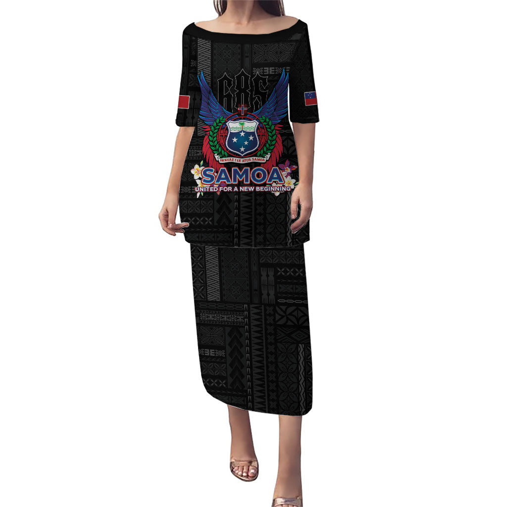 Samoa 64th Independence Anniversary Puletasi LT05 Long Dress Black - Polynesian Pride