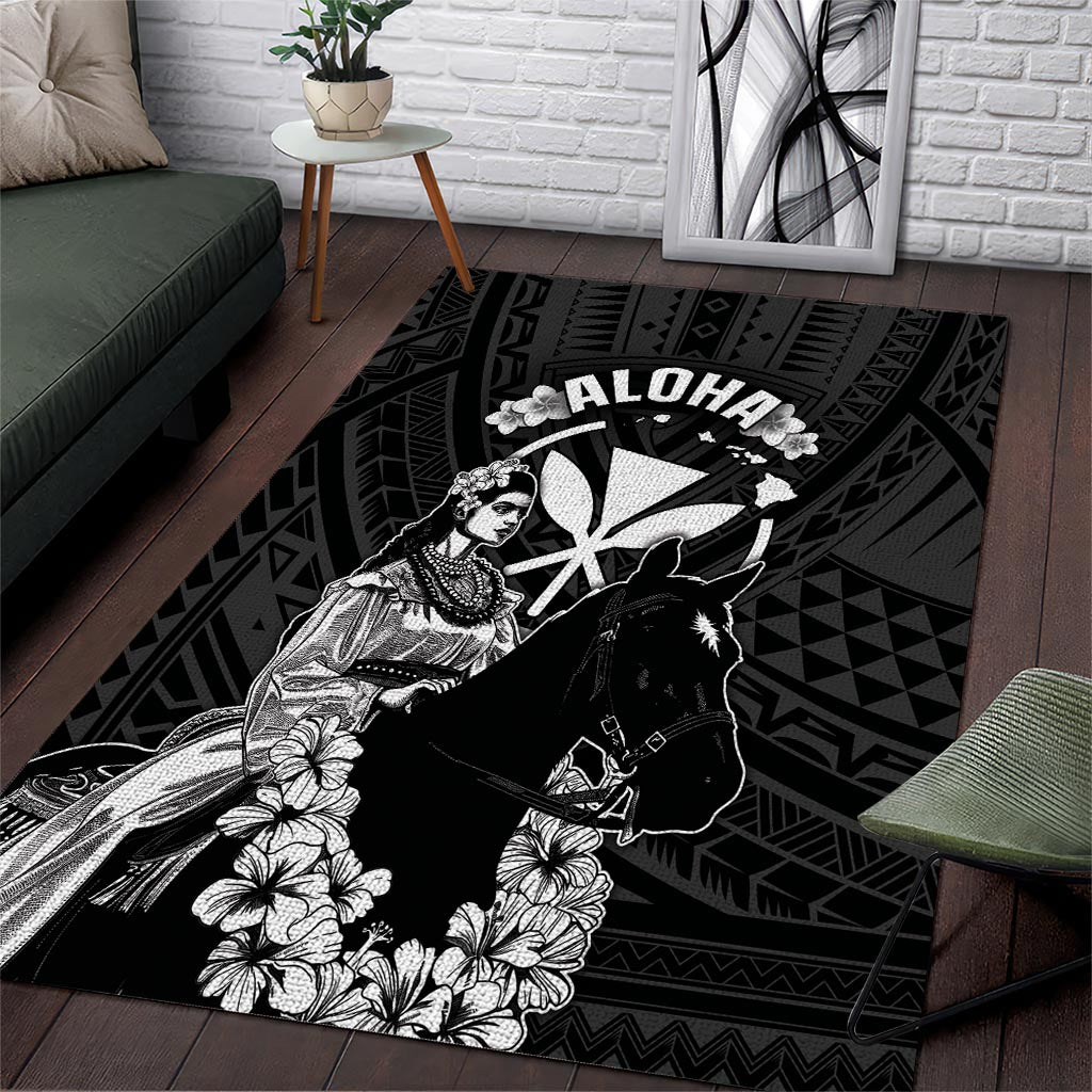 Hawaii King Kamehameha Day Parade Area Rug With Pa'u Riders Plumeria Kakau Tribal Pattern LT05 Black - Polynesian Pride