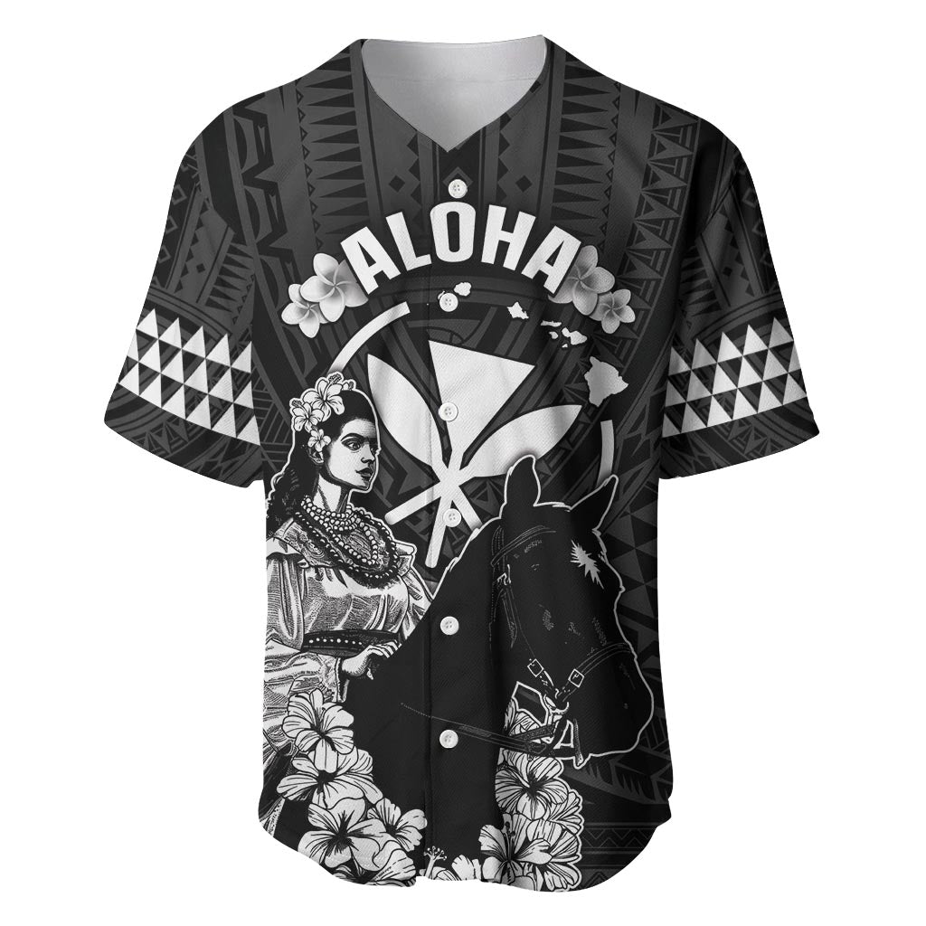 Hawaii King Kamehameha Day Parade Baseball Jersey With Pa'u Riders Plumeria Kakau Tribal Pattern LT05 Black - Polynesian Pride