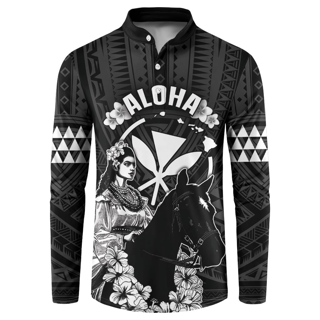 Hawaii King Kamehameha Day Parade Button Sweatshirt With Pa'u Riders Plumeria Kakau Tribal Pattern LT05 Black - Polynesian Pride
