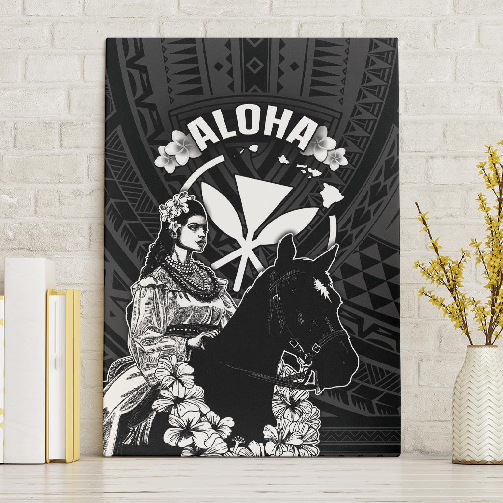 Hawaii King Kamehameha Day Parade Canvas Wall Art With Pa'u Riders Plumeria Kakau Tribal Pattern LT05 Without Frame Black - Polynesian Pride