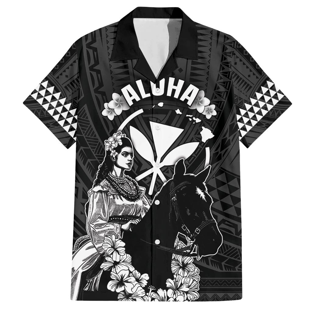Hawaii King Kamehameha Day Parade Hawaiian Shirt With Pa'u Riders Plumeria Kakau Tribal Pattern LT05 Black - Polynesian Pride