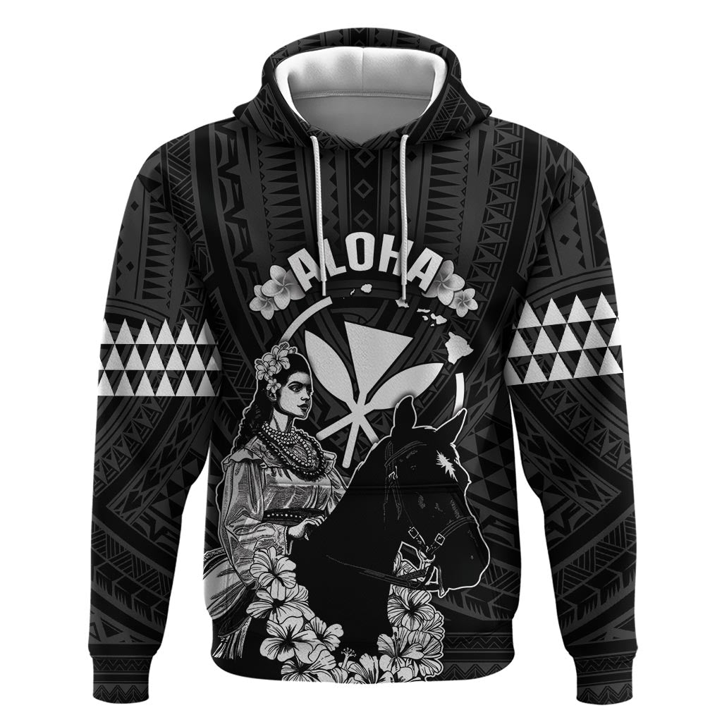 Hawaii King Kamehameha Day Parade Hoodie With Pa'u Riders Plumeria Kakau Tribal Pattern LT05 Pullover Hoodie Black - Polynesian Pride