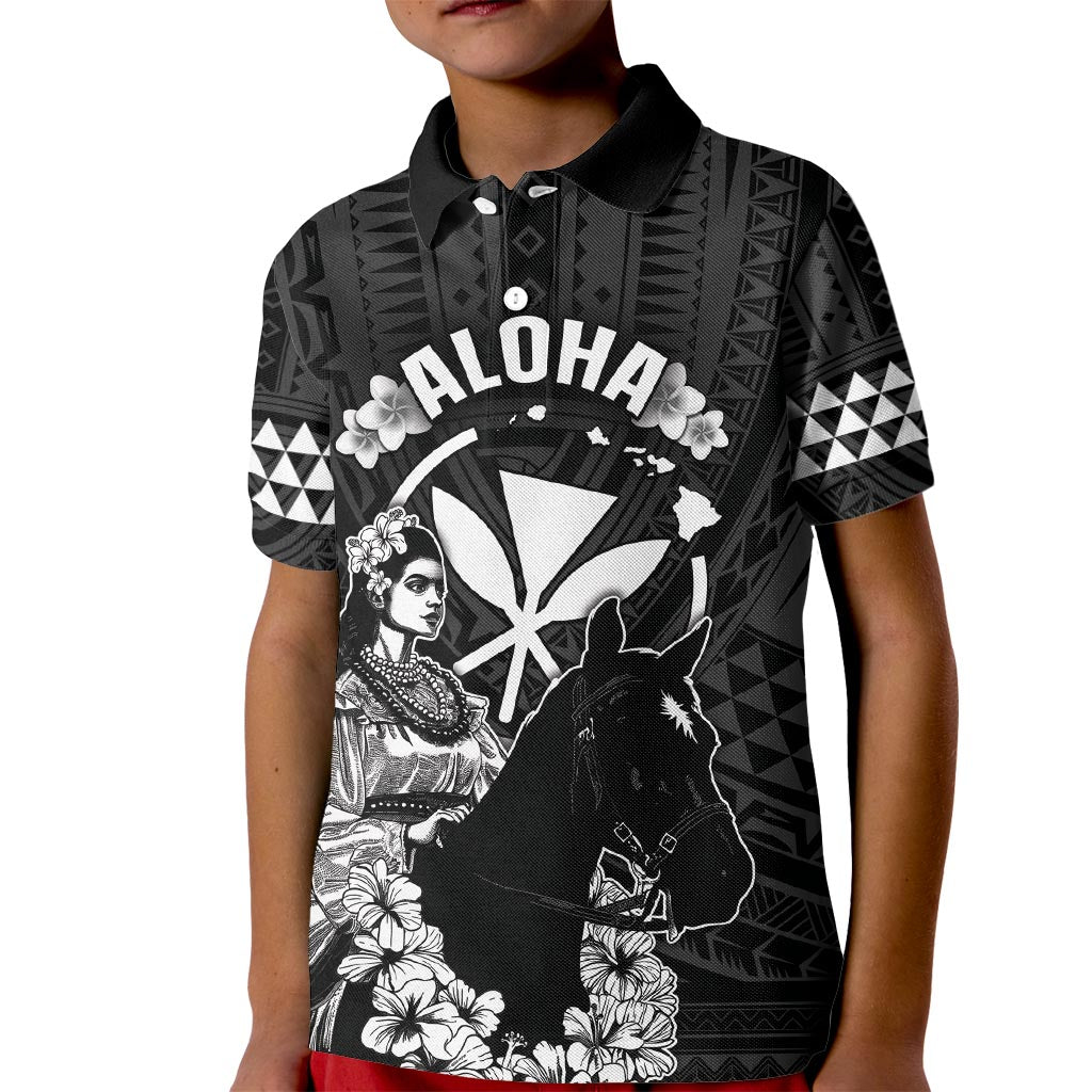Hawaii King Kamehameha Day Parade Kid Polo Shirt With Pa'u Riders Plumeria Kakau Tribal Pattern LT05 Kid Black - Polynesian Pride