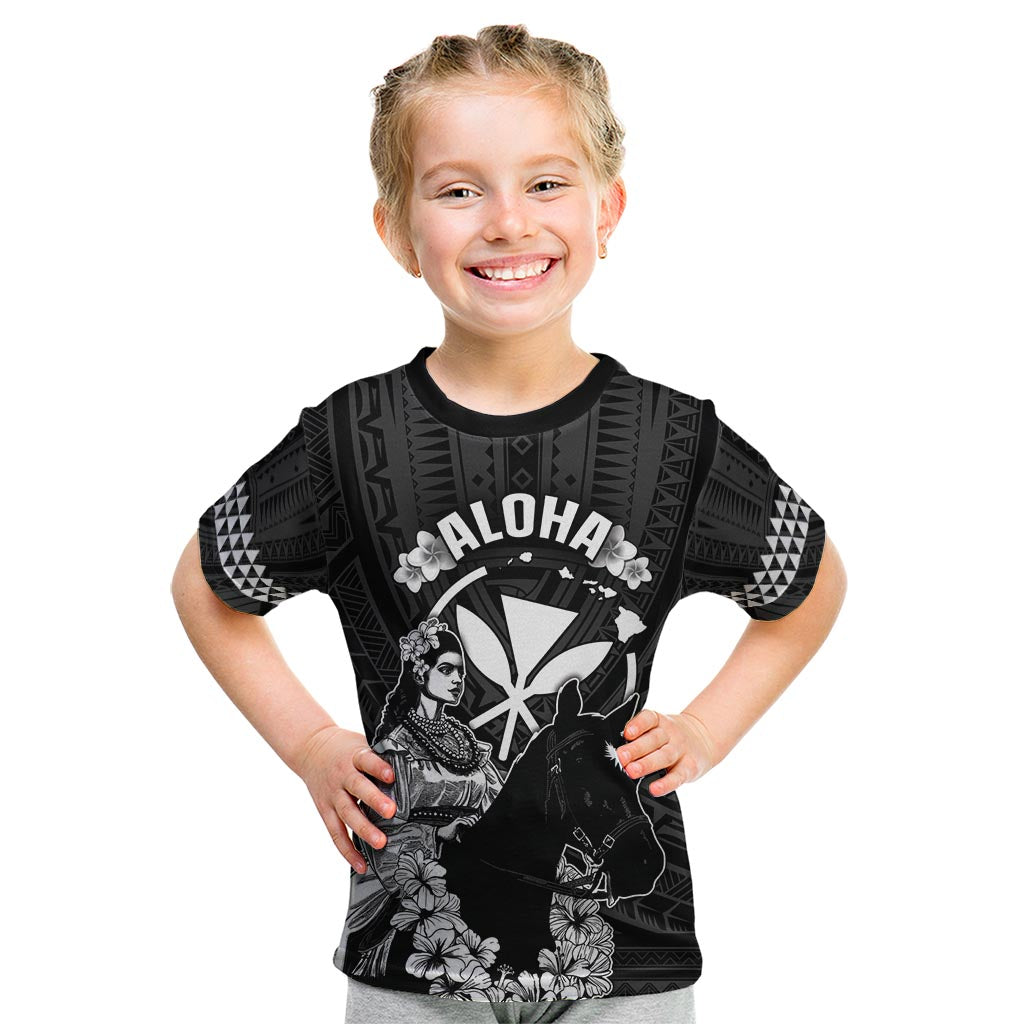 Hawaii King Kamehameha Day Parade Kid T Shirt With Pa'u Riders Plumeria Kakau Tribal Pattern LT05 Black - Polynesian Pride