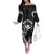 Hawaii King Kamehameha Day Parade Off The Shoulder Long Sleeve Dress With Pa'u Riders Plumeria Kakau Tribal Pattern