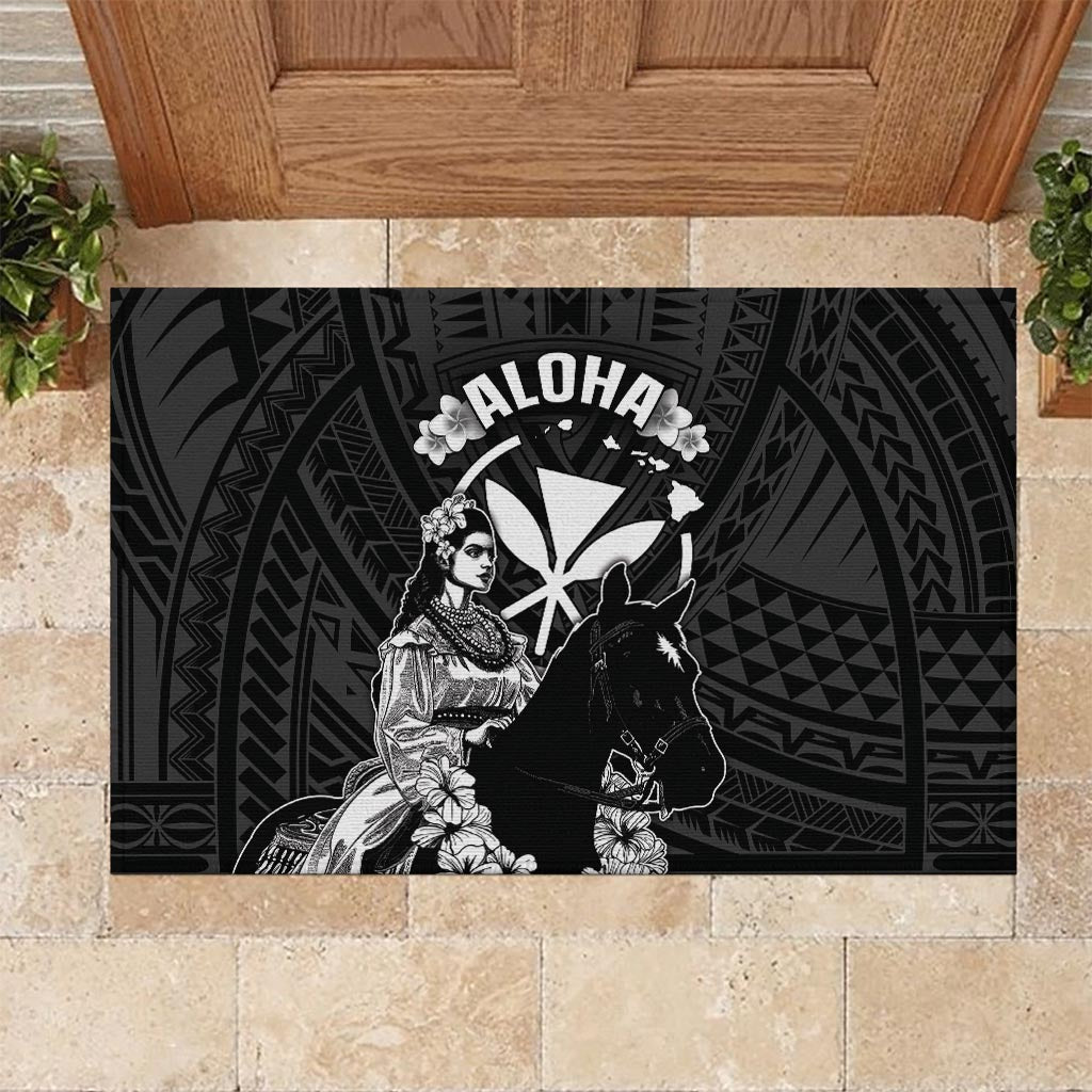 Hawaii King Kamehameha Day Parade Rubber Doormat With Pa'u Riders Plumeria Kakau Tribal Pattern LT05 Black - Polynesian Pride