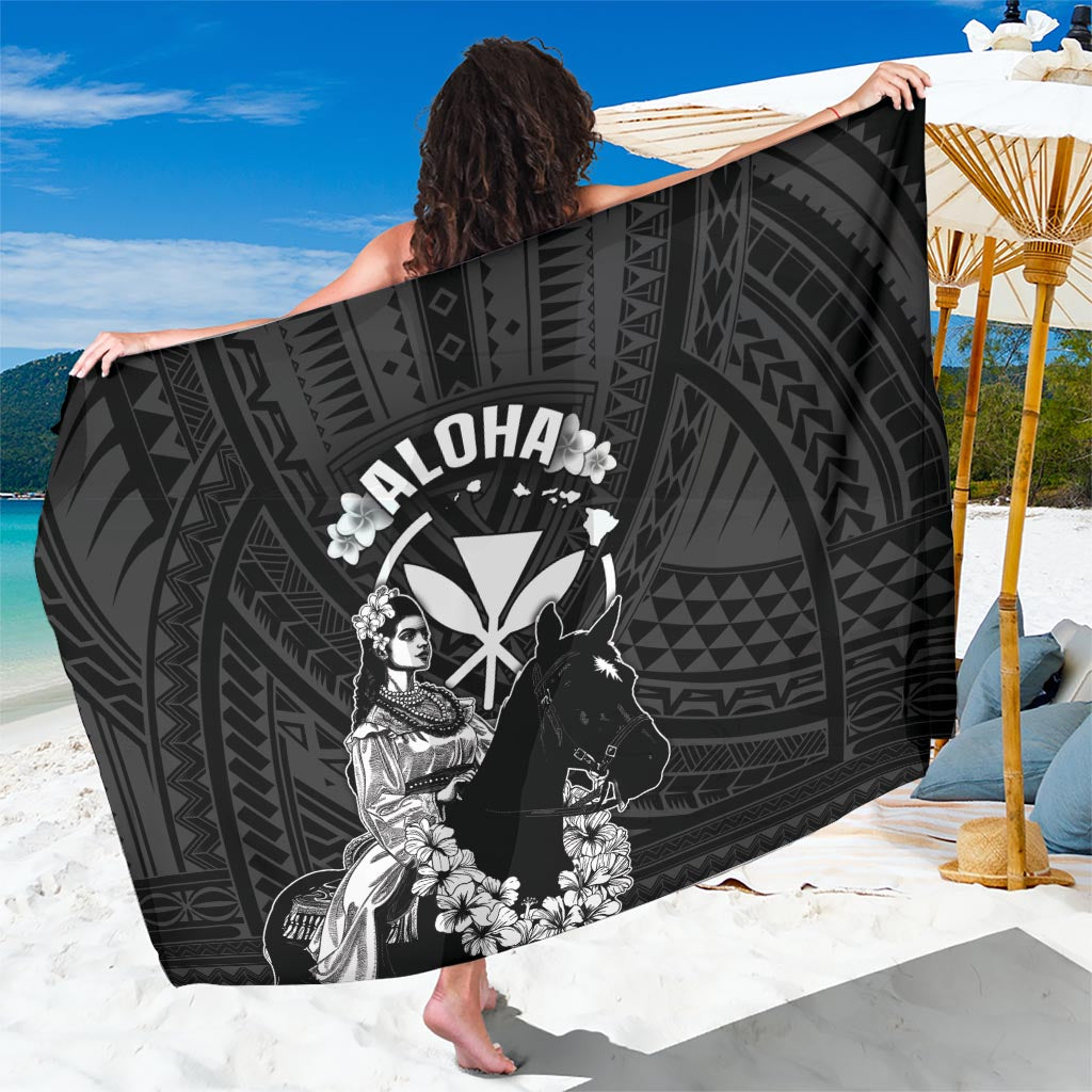 Hawaii King Kamehameha Day Parade Sarong With Pa'u Riders Plumeria Kakau Tribal Pattern LT05 One Size 44 x 66 inches Black - Polynesian Pride