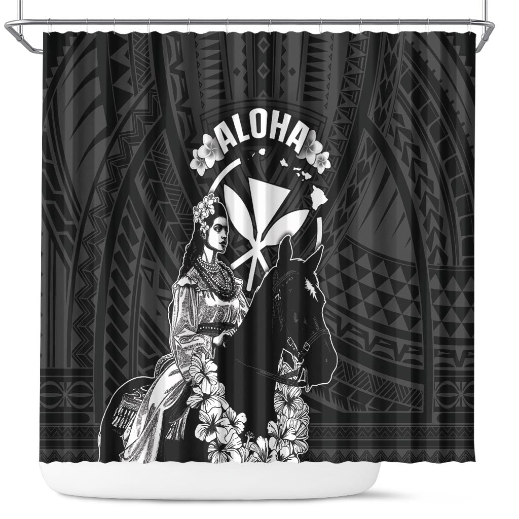 Hawaii King Kamehameha Day Parade Shower Curtain With Pa'u Riders Plumeria Kakau Tribal Pattern