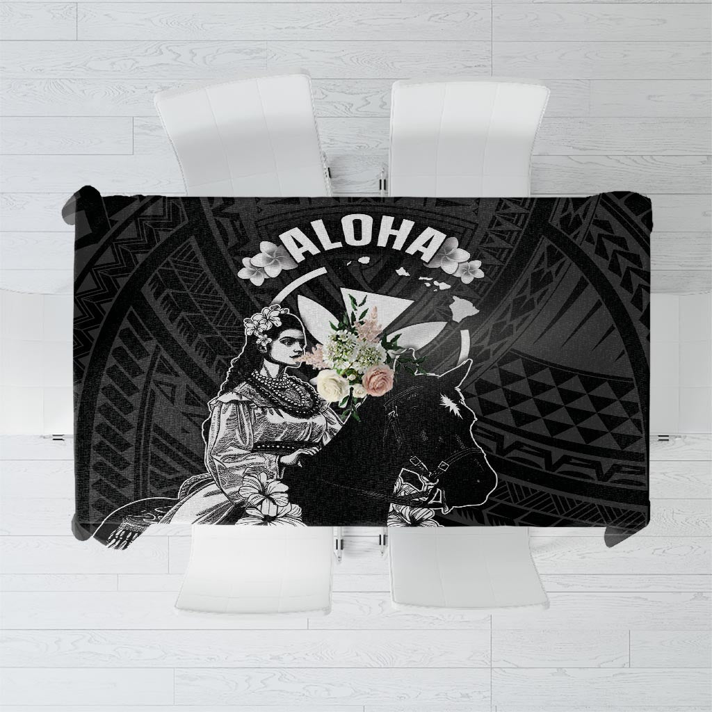 Hawaii King Kamehameha Day Parade Tablecloth With Pa'u Riders Plumeria Kakau Tribal Pattern LT05 Black - Polynesian Pride