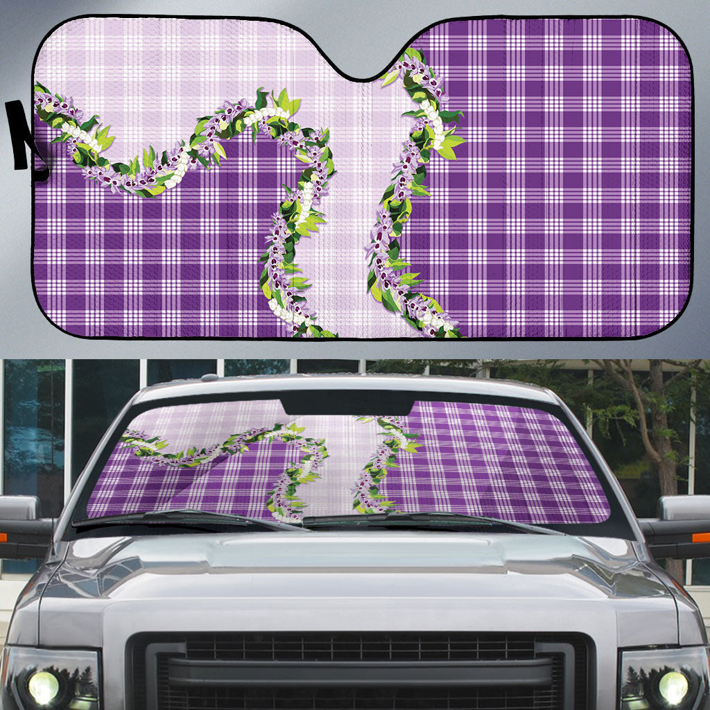 Violet Hawaii Palaka Auto Sun Shade Maile Pikake Honohono Orchid Lei LT05 Violet - Polynesian Pride