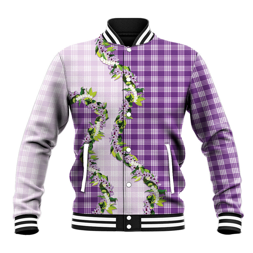 Violet Hawaii Palaka Baseball Jacket Maile Pikake Honohono Orchid Lei LT05 Unisex Violet - Polynesian Pride