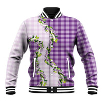 Violet Hawaii Palaka Baseball Jacket Maile Pikake Honohono Orchid Lei LT05 Unisex Violet - Polynesian Pride