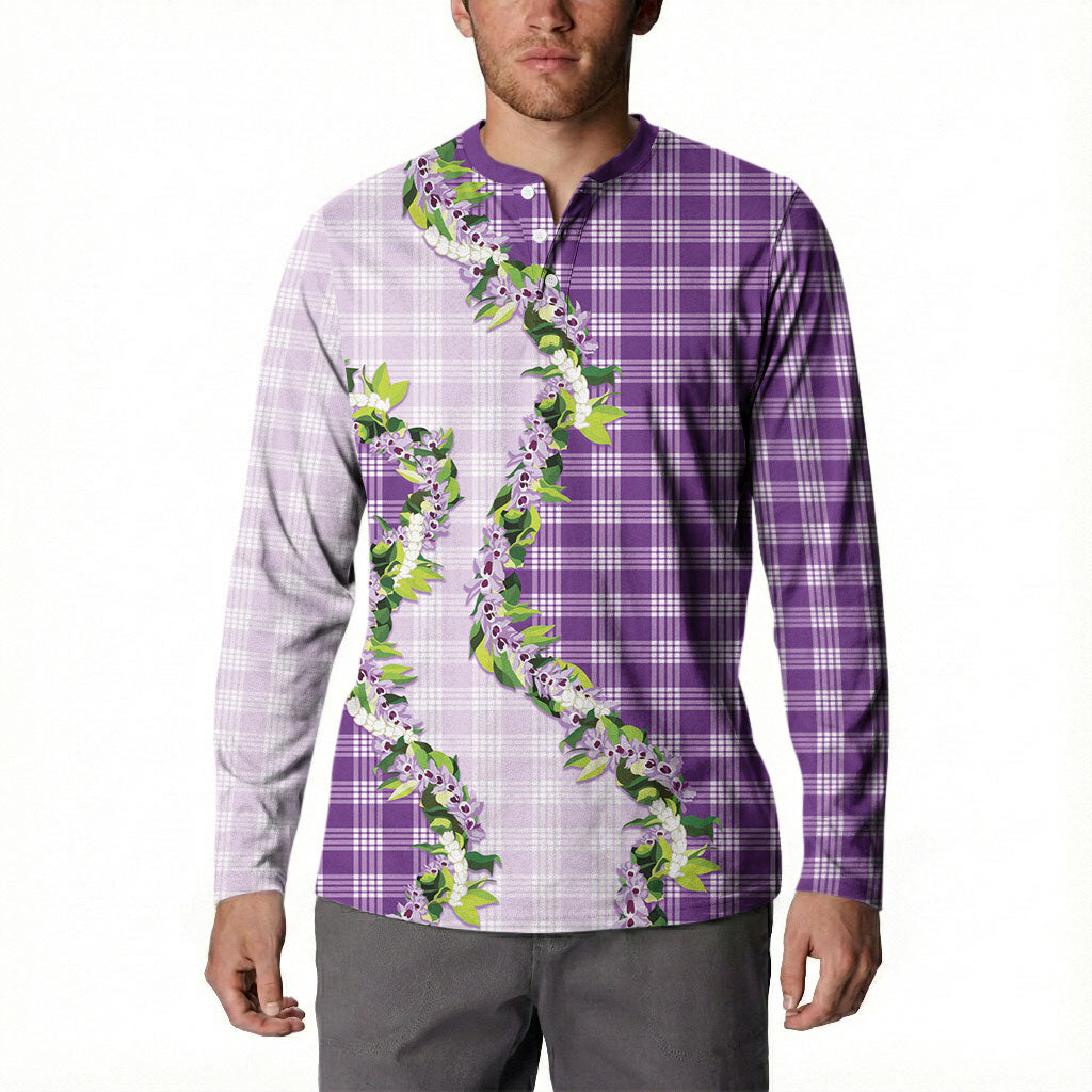 Violet Hawaii Palaka Button Sweatshirt Maile Pikake Honohono Orchid Lei LT05 - Polynesian Pride