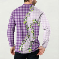 Violet Hawaii Palaka Button Sweatshirt Maile Pikake Honohono Orchid Lei LT05 - Polynesian Pride