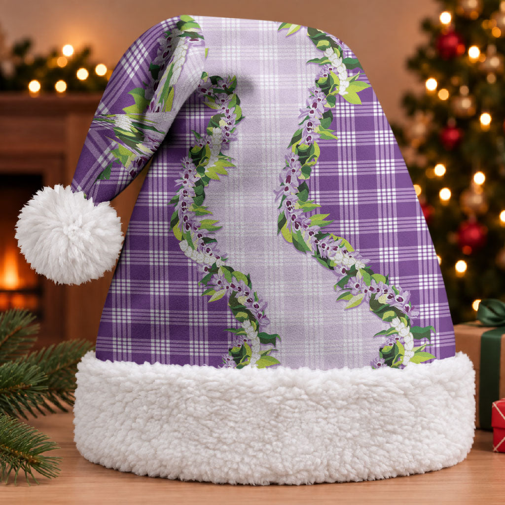 Violet Hawaii Palaka Christmas Santa Hat Maile Pikake Honohono Orchid Lei LT05 With Fur Violet - Polynesian Pride