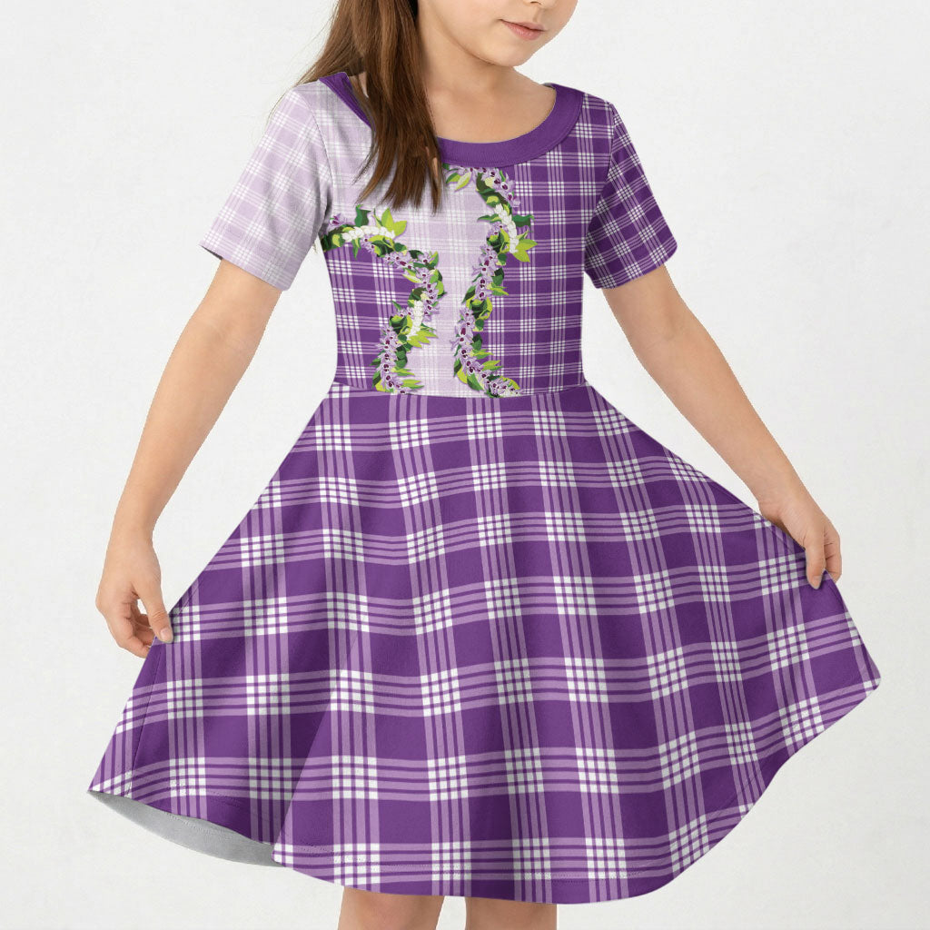 Violet Hawaii Palaka Kid Short Sleeve Dress Maile Pikake Honohono Orchid Lei LT05 KID Violet - Polynesian Pride