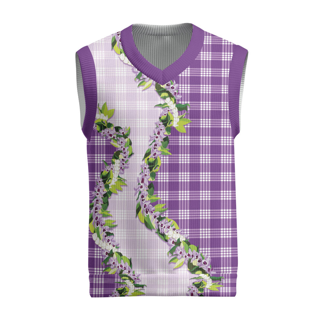 Violet Hawaii Palaka Christmas Knitted V-Neck Vest Maile Pikake Honohono Orchid Lei LT05 Violet - Polynesian Pride