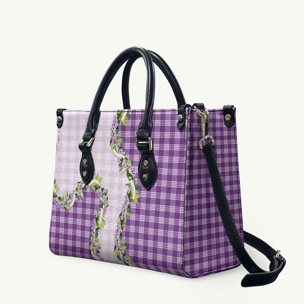 Violet Hawaii Palaka Leather Bag Maile Pikake Honohono Orchid Lei LT05 Violet - Polynesian Pride