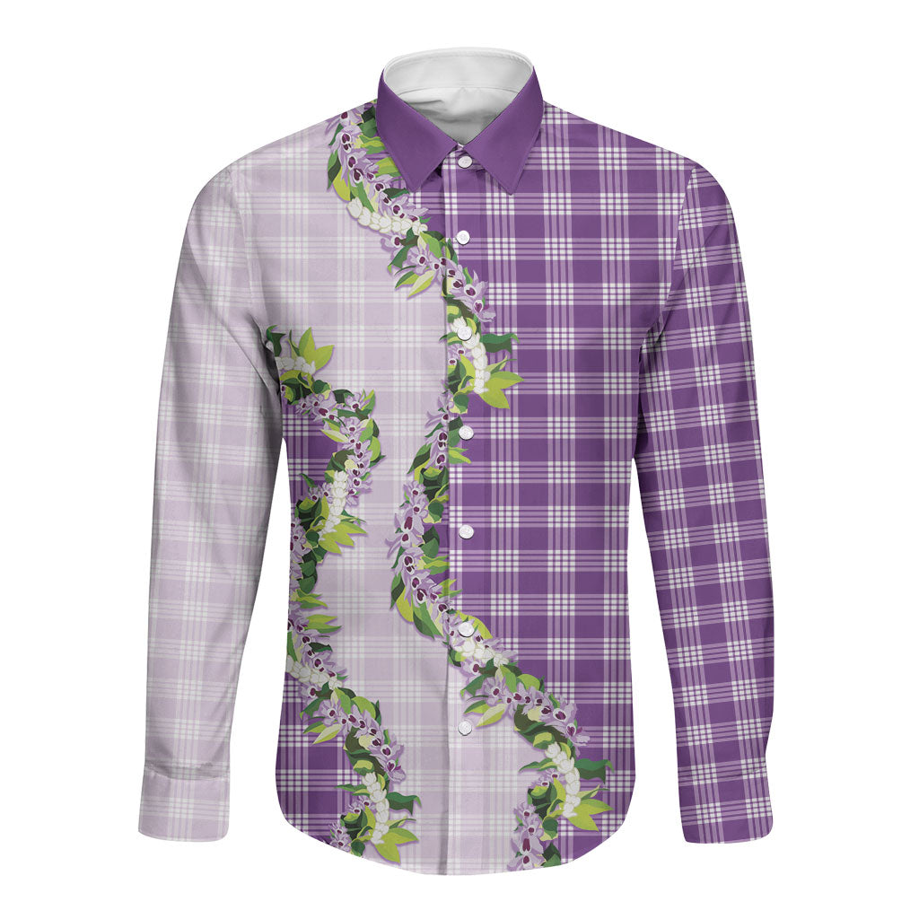 Violet Hawaii Palaka Long Sleeve Button Shirt Maile Pikake Honohono Orchid Lei LT05 Unisex Violet - Polynesian Pride