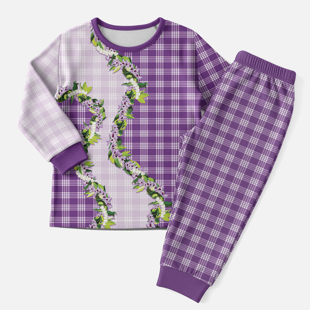 Violet Hawaii Palaka Christmas Pajama Set Maile Pikake Honohono Orchid Lei LT05 Men Violet - Polynesian Pride