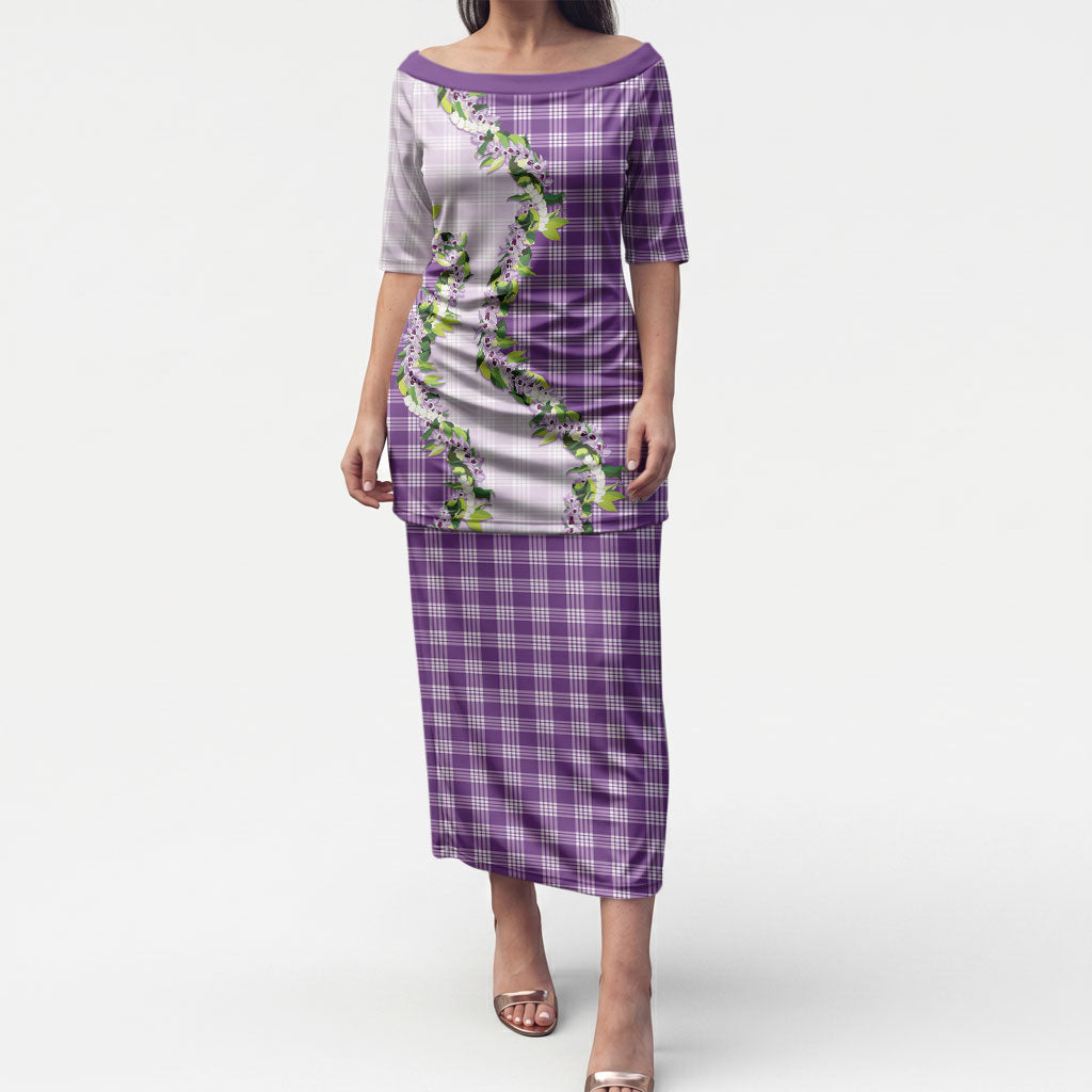 Violet Hawaii Palaka Puletasi Maile Pikake Honohono Orchid Lei LT05 Long Dress Violet - Polynesian Pride