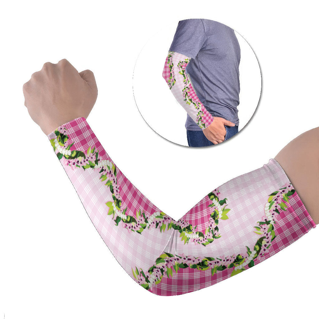 Pink Hawaii Palaka Arm Sleeves Maile Pikake Honohono Orchid Lei LT05 Set of 2 Pink - Polynesian Pride