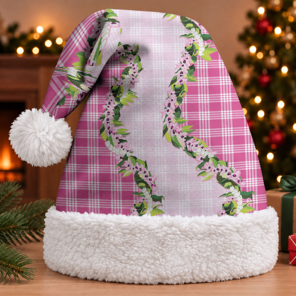 Pink Hawaii Palaka Christmas Santa Hat Maile Pikake Honohono Orchid Lei LT05 With Fur Pink - Polynesian Pride