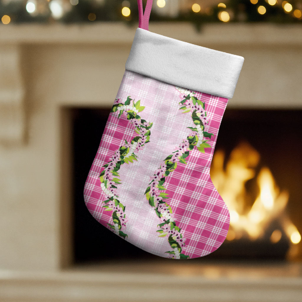 Pink Hawaii Palaka Christmas Stocking Maile Pikake Honohono Orchid Lei LT05 Set of 2 Pink - Polynesian Pride
