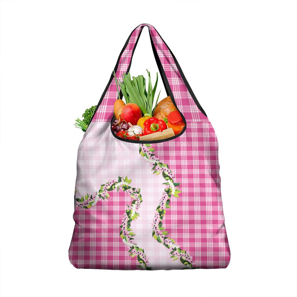 Pink Hawaii Palaka Grocery Bag Maile Pikake Honohono Orchid Lei LT05 1-pack One Size Pink - Polynesian Pride