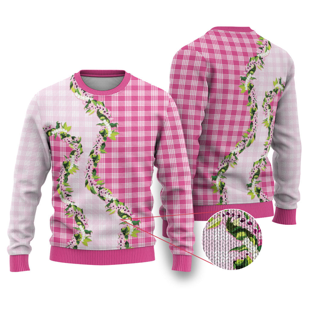 Pink Hawaii Palaka Ugly Christmas Sweater Maile Pikake Honohono Orchid Lei LT05 Pink - Polynesian Pride