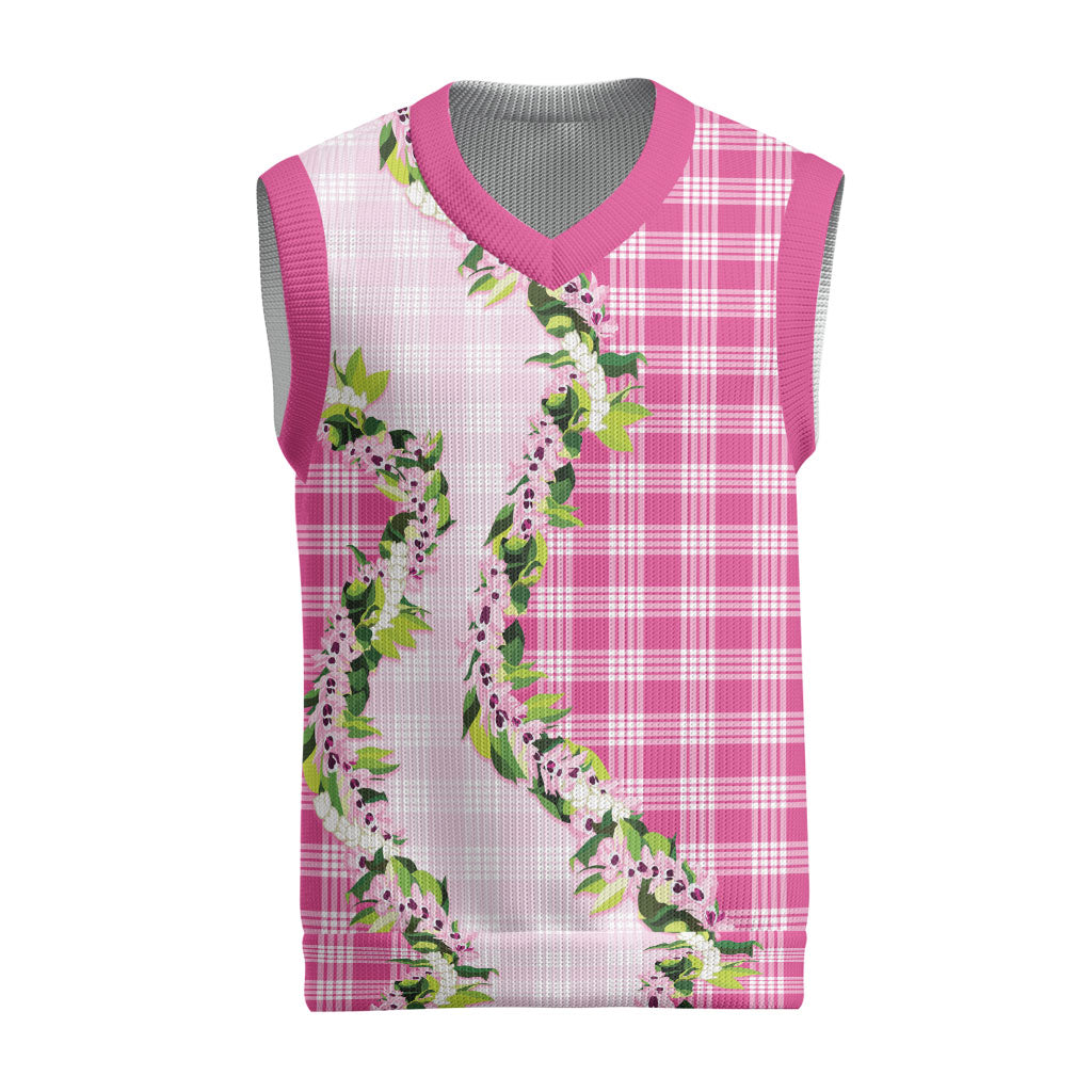 Pink Hawaii Palaka Christmas Knitted V-Neck Vest Maile Pikake Honohono Orchid Lei LT05 Pink - Polynesian Pride