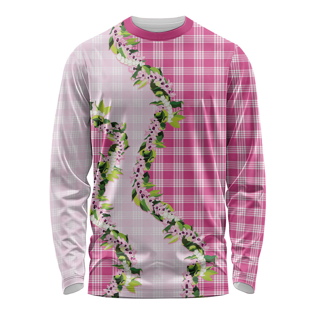 Pink Hawaii Palaka Long Sleeve Shirt Maile Pikake Honohono Orchid Lei LT05 Unisex Pink - Polynesian Pride