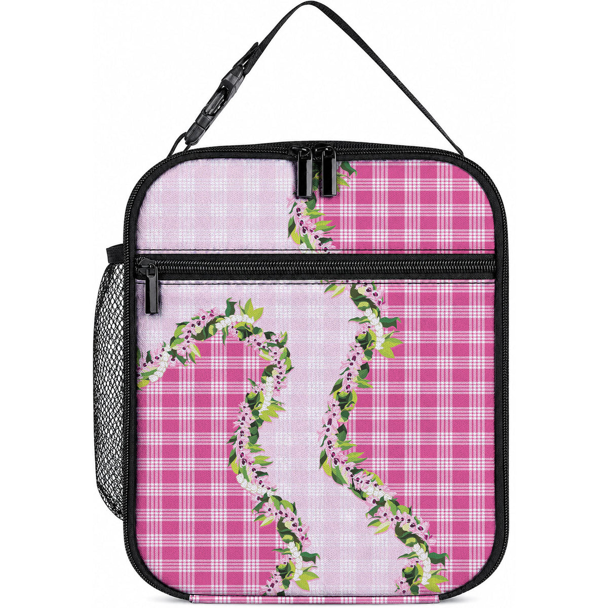Pink Hawaii Palaka Lunch Bag Maile Pikake Honohono Orchid Lei LT05 10.2 × 8.3 × 4.3 inch Pink - Polynesian Pride