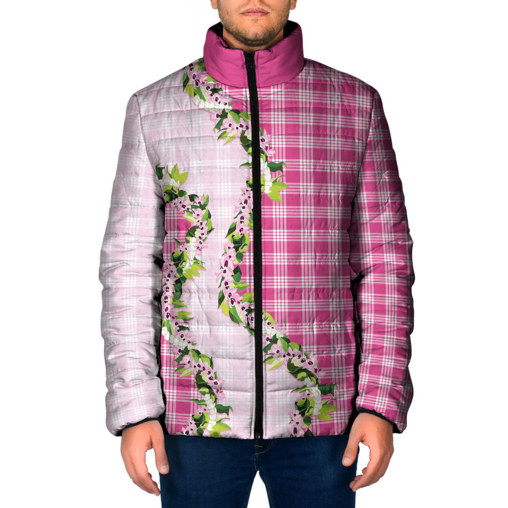 Pink Hawaii Palaka Padded Jacket Maile Pikake Honohono Orchid Lei LT05 Men Pink - Polynesian Pride