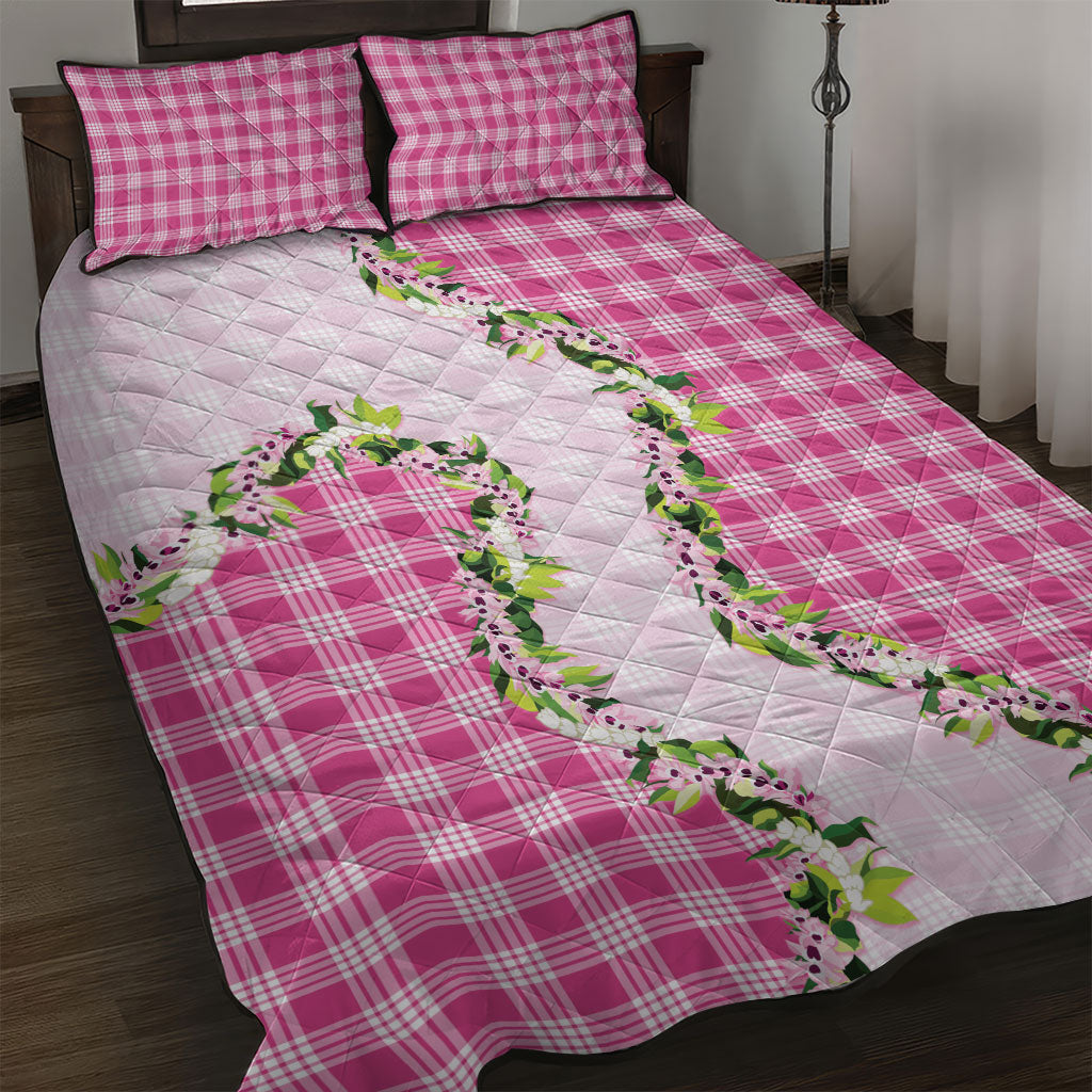 Pink Hawaii Palaka Quilt Bed Set Maile Pikake Honohono Orchid Lei LT05 Pink - Polynesian Pride