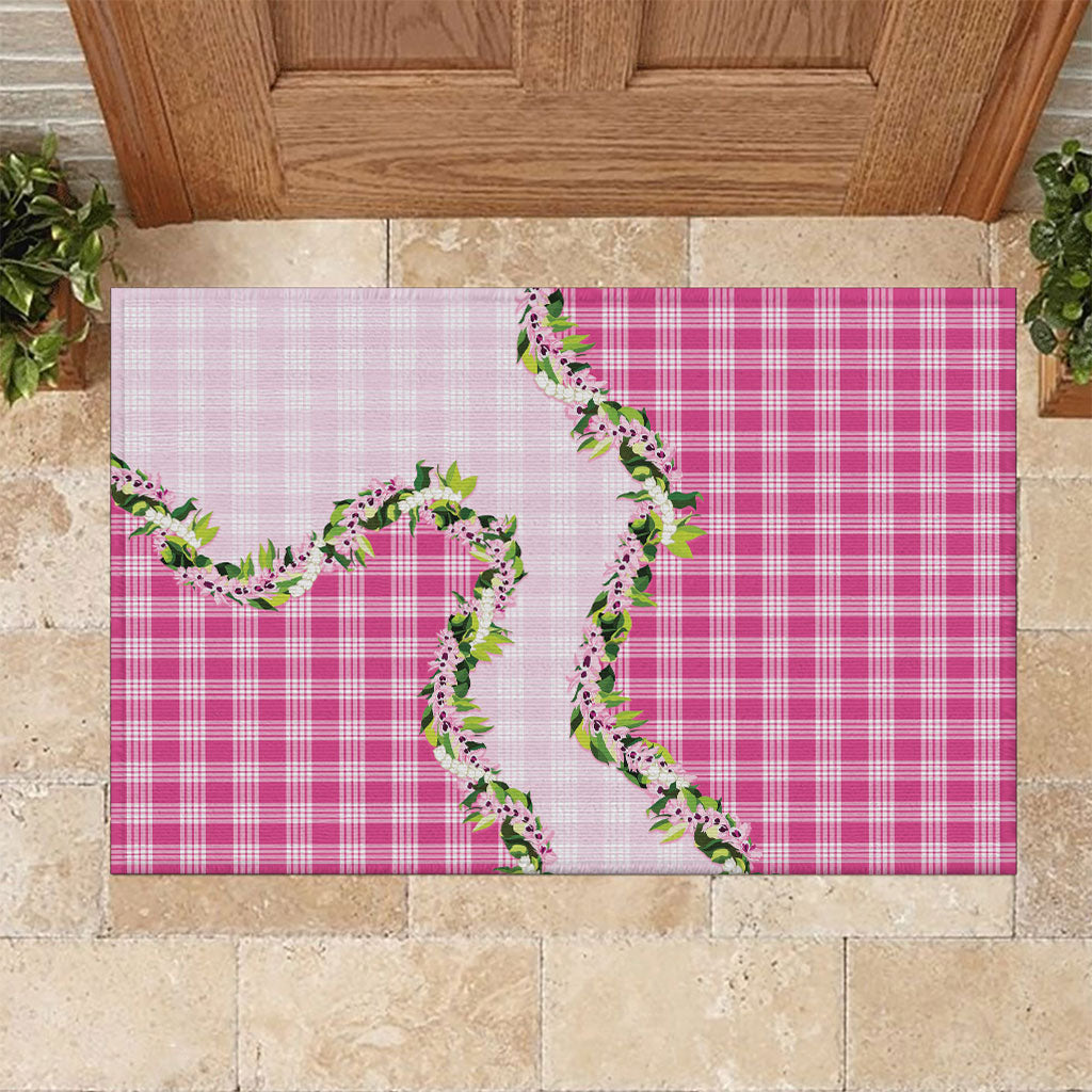 Pink Hawaii Palaka Rubber Doormat Maile Pikake Honohono Orchid Lei LT05 Pink - Polynesian Pride