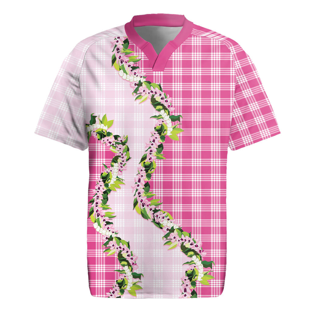 Pink Hawaii Palaka Rugby Jersey Maile Pikake Honohono Orchid Lei LT05 Pink - Polynesian Pride