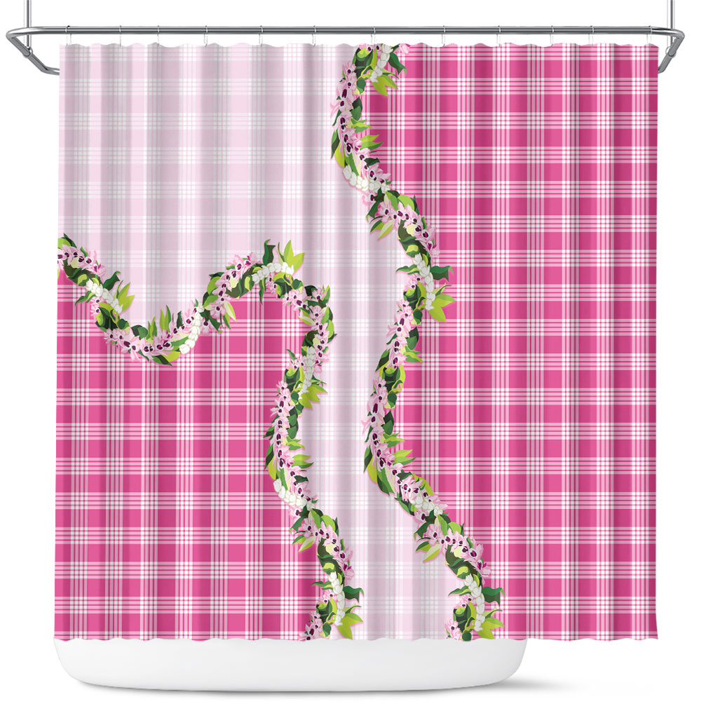 Pink Hawaii Palaka Shower Curtain Maile Pikake Honohono Orchid Lei LT05 Pink - Polynesian Pride
