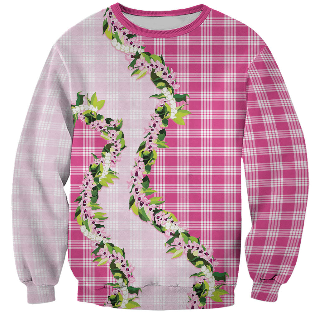 Pink Hawaii Palaka Sweatshirt Maile Pikake Honohono Orchid Lei LT05 Unisex Pink - Polynesian Pride
