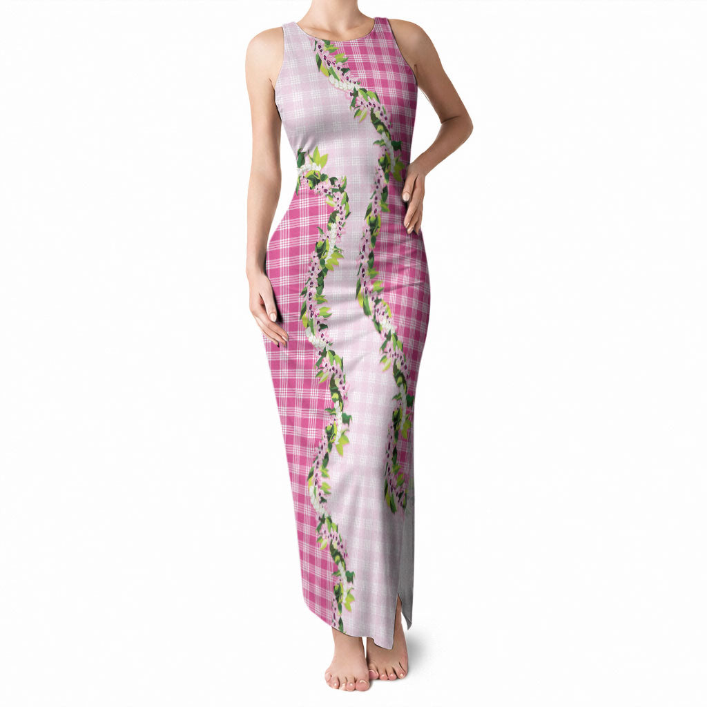 Pink Hawaii Palaka Tank Maxi Dress Maile Pikake Honohono Orchid Lei LT05 Women Pink - Polynesian Pride