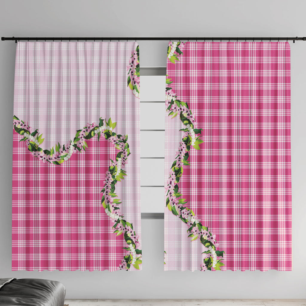 Pink Hawaii Palaka Window Curtain Maile Pikake Honohono Orchid Lei LT05 With Hooks Pink - Polynesian Pride