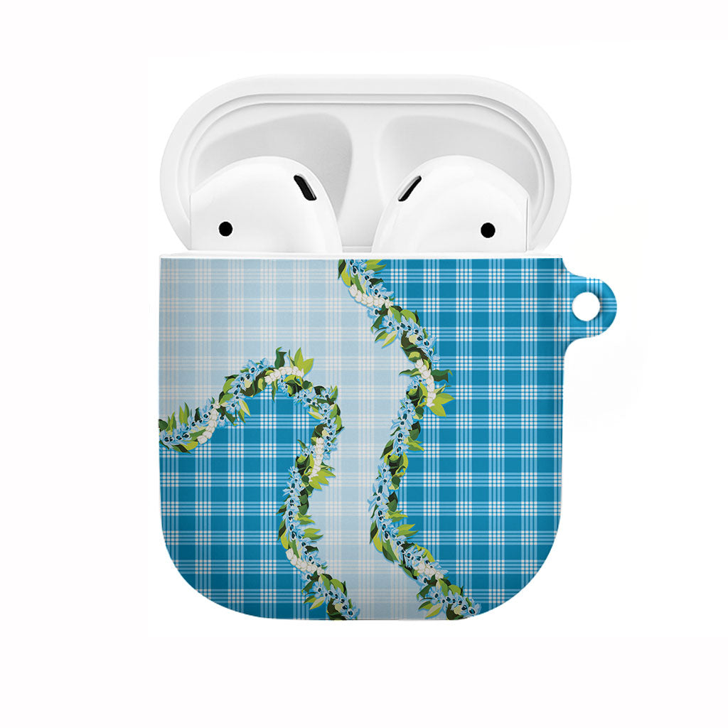 Blue Hawaii Palaka AirPods Case Maile Pikake Honohono Orchid Lei LT05 Blue - Polynesian Pride