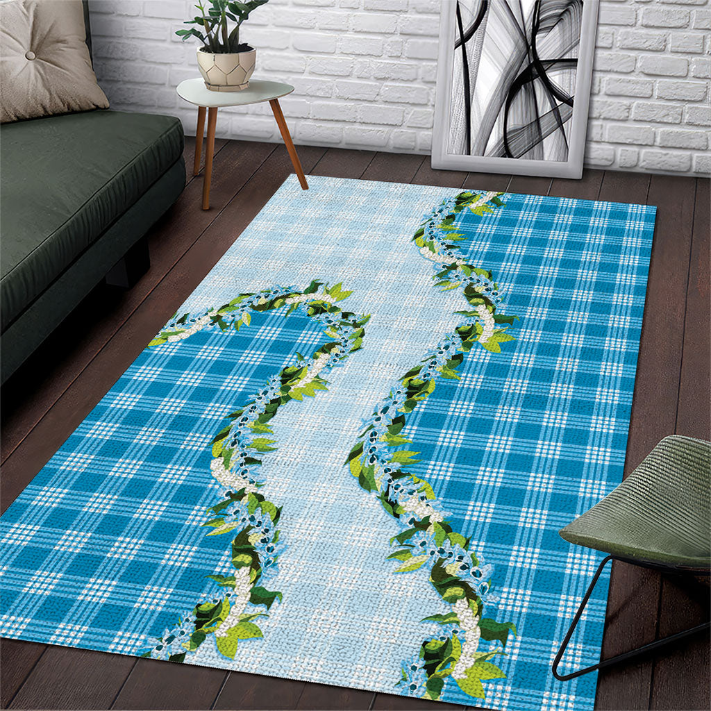 Blue Hawaii Palaka Area Rug Maile Pikake Honohono Orchid Lei LT05 Blue - Polynesian Pride