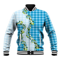 Blue Hawaii Palaka Baseball Jacket Maile Pikake Honohono Orchid Lei LT05 Unisex Blue - Polynesian Pride