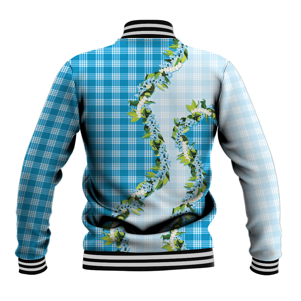 Blue Hawaii Palaka Baseball Jacket Maile Pikake Honohono Orchid Lei LT05 - Polynesian Pride