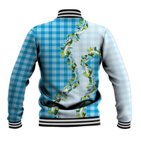 Blue Hawaii Palaka Baseball Jacket Maile Pikake Honohono Orchid Lei LT05 - Polynesian Pride